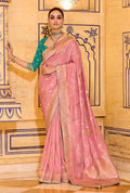 Monjolika Fashion Baby Pink Faux Crepe Silk with beautiful Zari Weaving Work Classic Saree