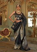 Monjolika Fashion Black Weaving Work Silk Blend Classic Saree