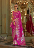 Monjolika Fashion Hot Pink Weaving Work Silk Blend Classic Saree