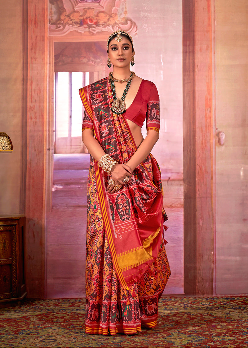 Monjolika Fashion Multi Colour Patola Print Silk Blend Trendy Saree