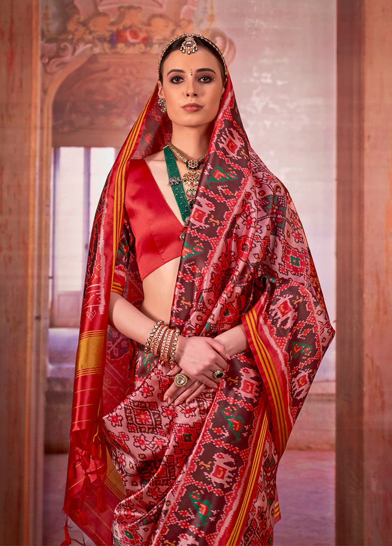 Monjolika Fashion Multi Colour Patola Print Silk Blend Trendy Saree