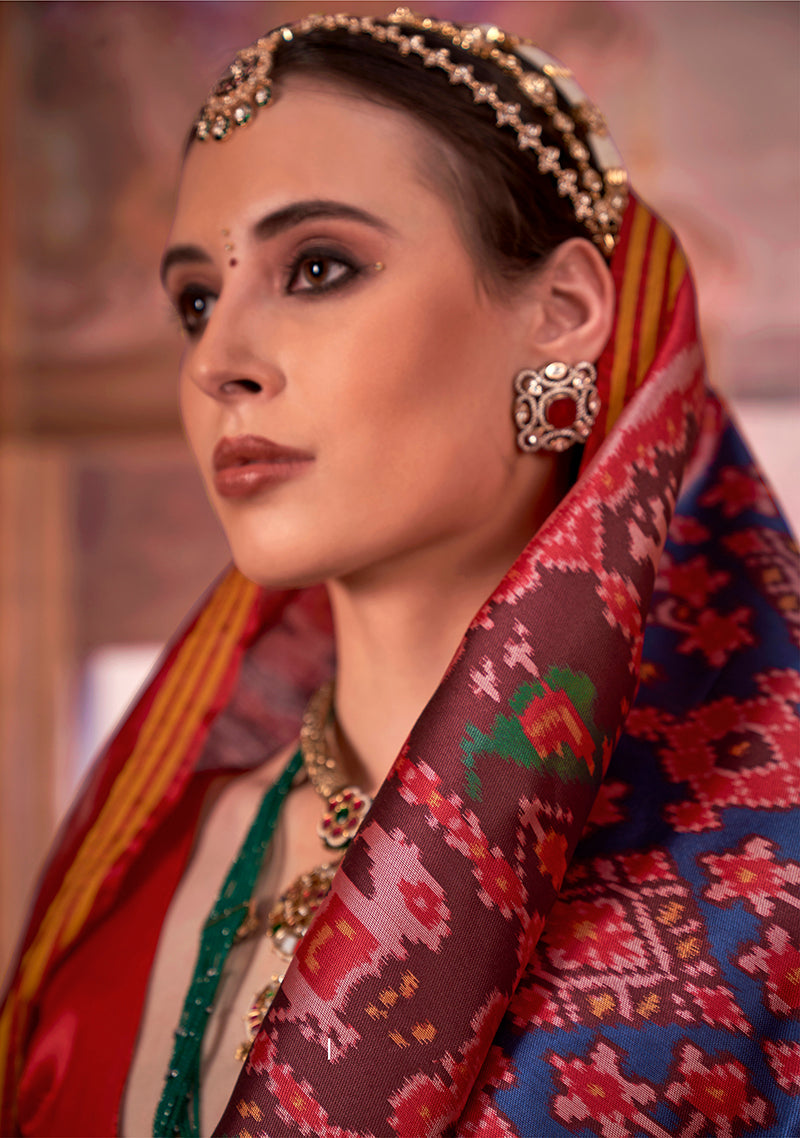Monjolika Fashion Multi Colour Patola Print Silk Blend Trendy Saree