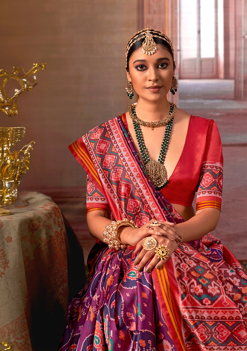 Monjolika Fashion Multicolor Silk Blend Patola Print Saree for Wedding & Festive Wear