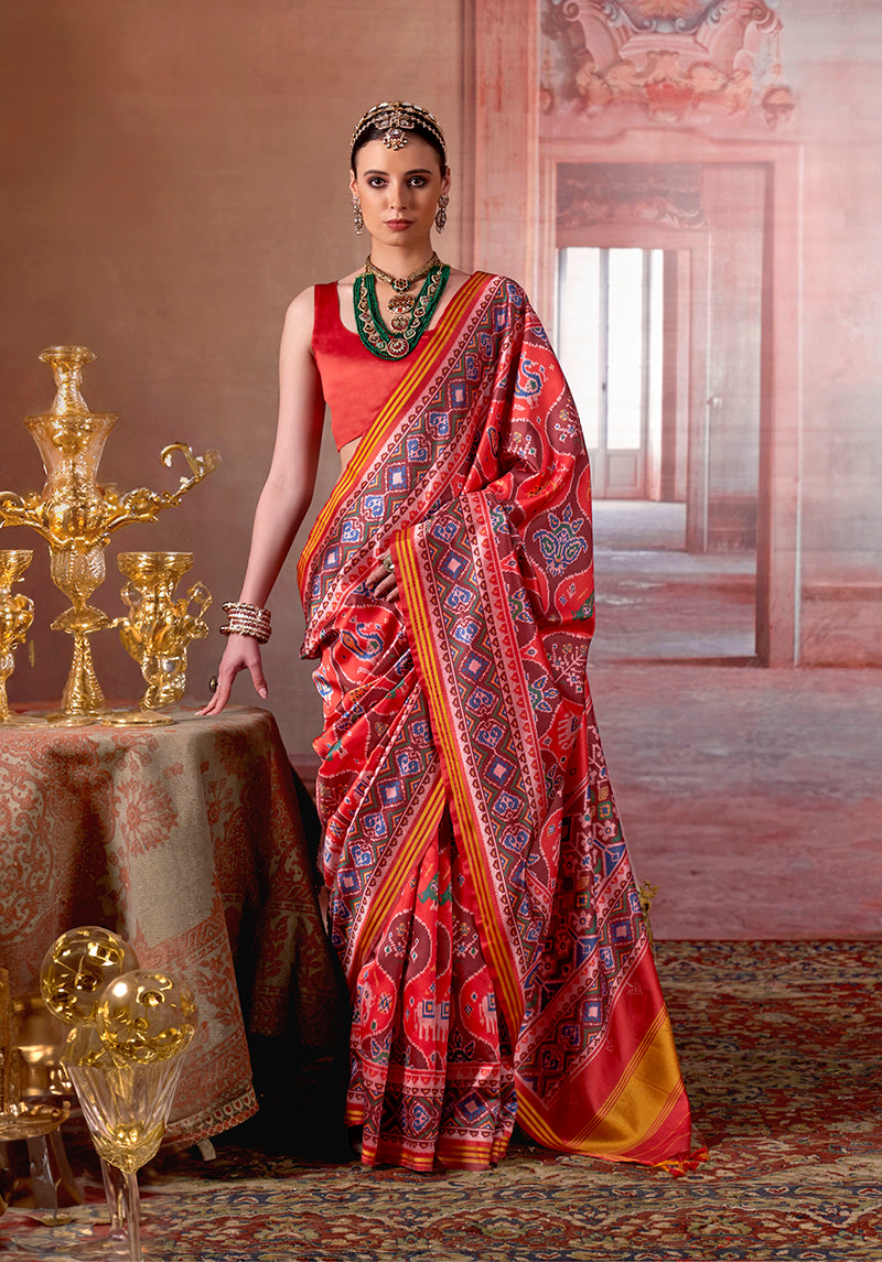 Monjolika Fashion Multicolor Silk Blend Patola Print Saree for Wedding & Festive Wear