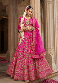 Monjolika Fashion Magenta Pink Khatli Embroidered Silk Blend Bridal Lehenga Choli