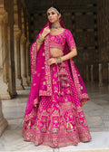Monjolika Fashion Magenta Pink Khatli Embroidered Silk Blend Bridal Lehenga Choli