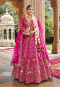 Monjolika Fashion Magenta Pink Khatli Embroidered Silk Blend Bridal Lehenga Choli
