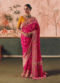 Monjolika Fashion Rani Pink Bandhej Weaving Work Faux Khadi Georgette Saree