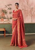 Monjolika Fashion Red Bandhej Weaving Work Faux Khadi Georgette Saree