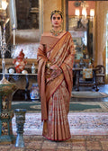 Monjolika Fashion Kanjivaram Silk Blend Classic Saree with Woven Work for Women in Brown