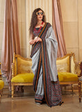 Monjolika Fashion Grey Printed Silk Blend Party Contemporary Saree