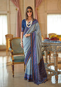 Monjolika Fashion Light Blue Printed Silk Blend Party Contemporary Saree