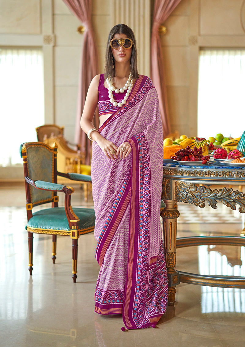Monjolika Fashion Magenta Printed Silk Blend Party Contemporary Saree