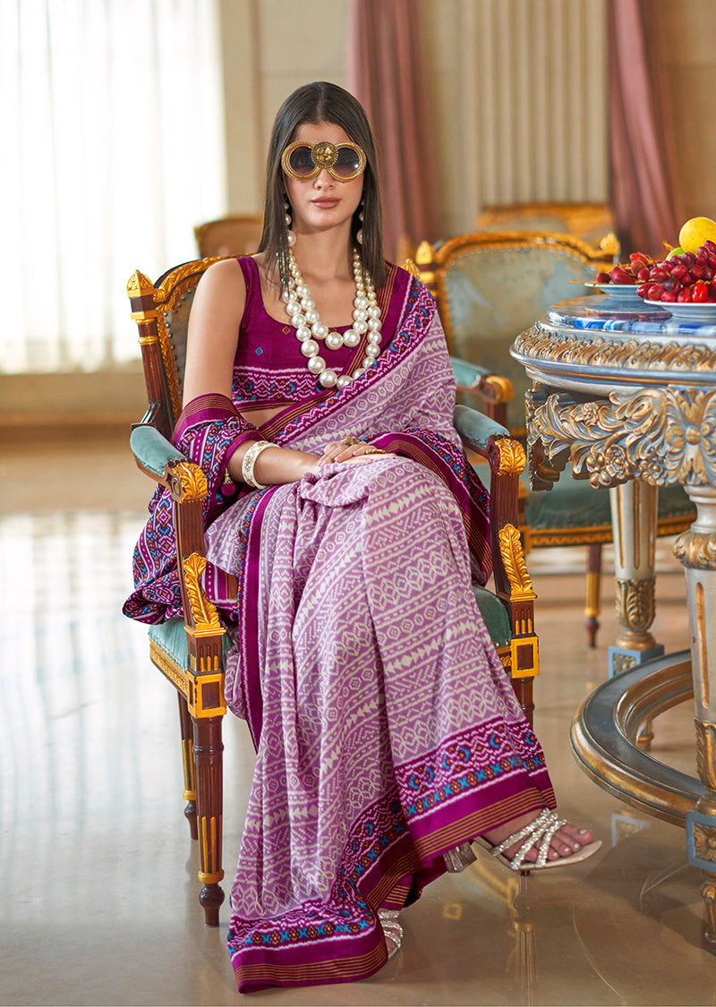 Monjolika Fashion Magenta Printed Silk Blend Party Contemporary Saree
