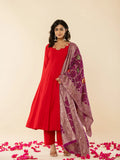 Yufta Red Silk Blend Anarkali Kurta Dupatta Set