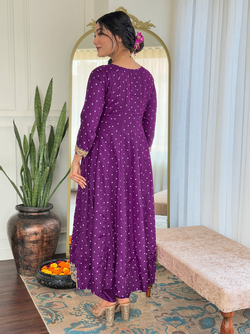 The52 Beautiful Embroidery Work with Vichitra Silk Fabric Flared Kurta, Pant and Dupatta Set