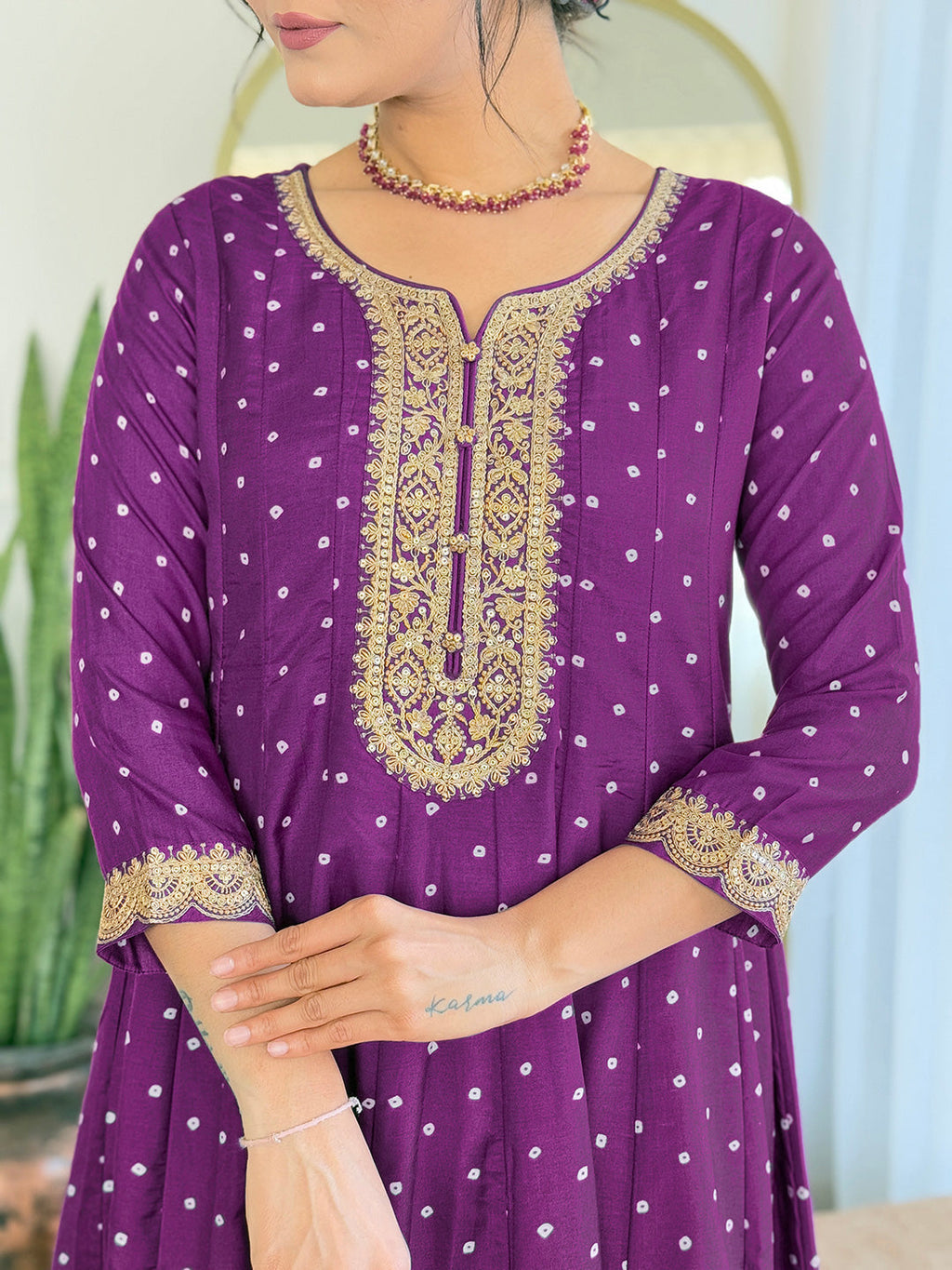 The52 Beautiful Embroidery Work with Vichitra Silk Fabric Flared Kurta, Pant and Dupatta Set