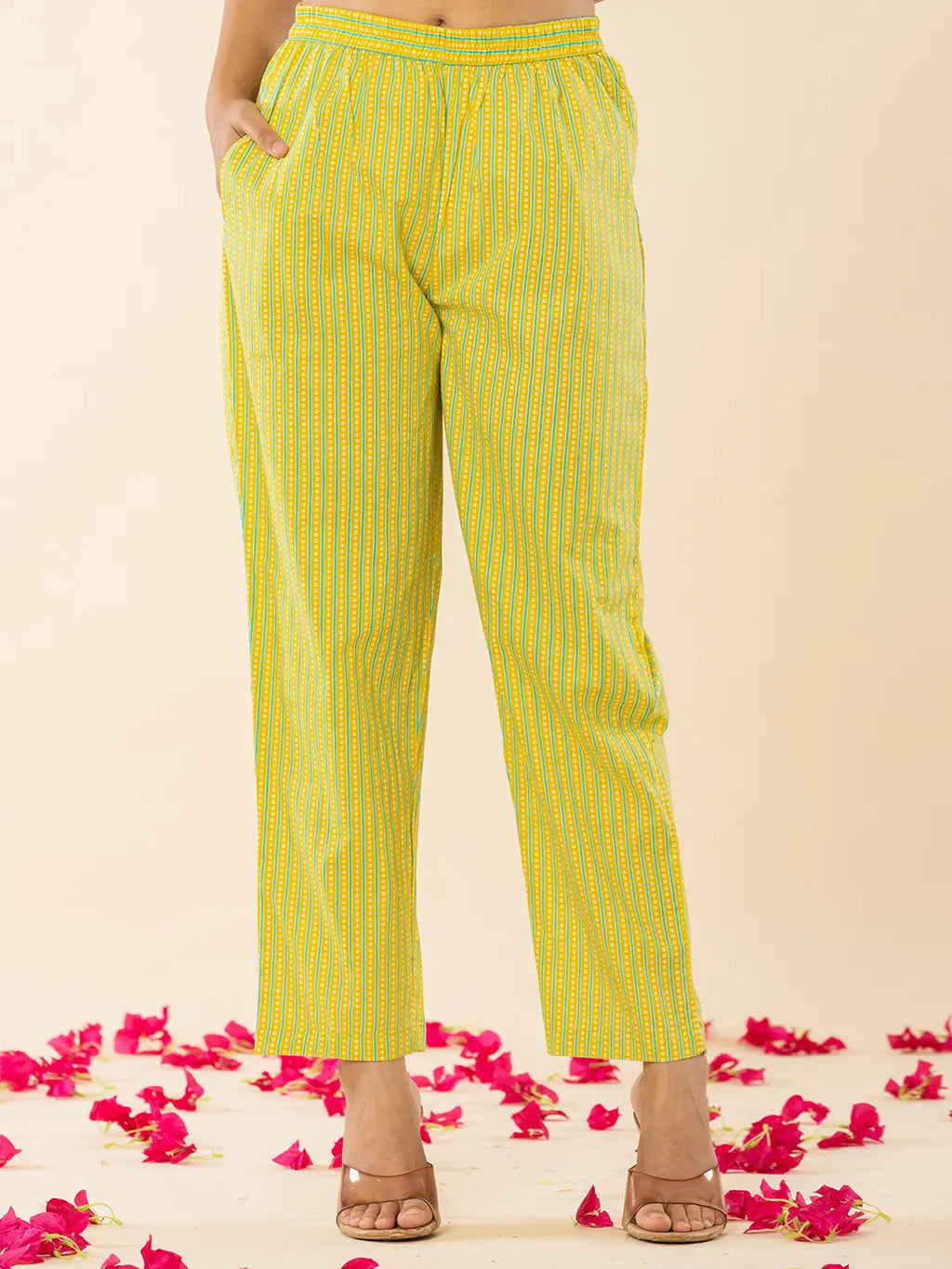Yufta Yellow Cotton Sequins_Work Straight Kurta Dupatta Pant Set