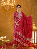 Yufta Burgundy Cotton Dori_Embroidery Straight Kurta Dupatta Pant Set