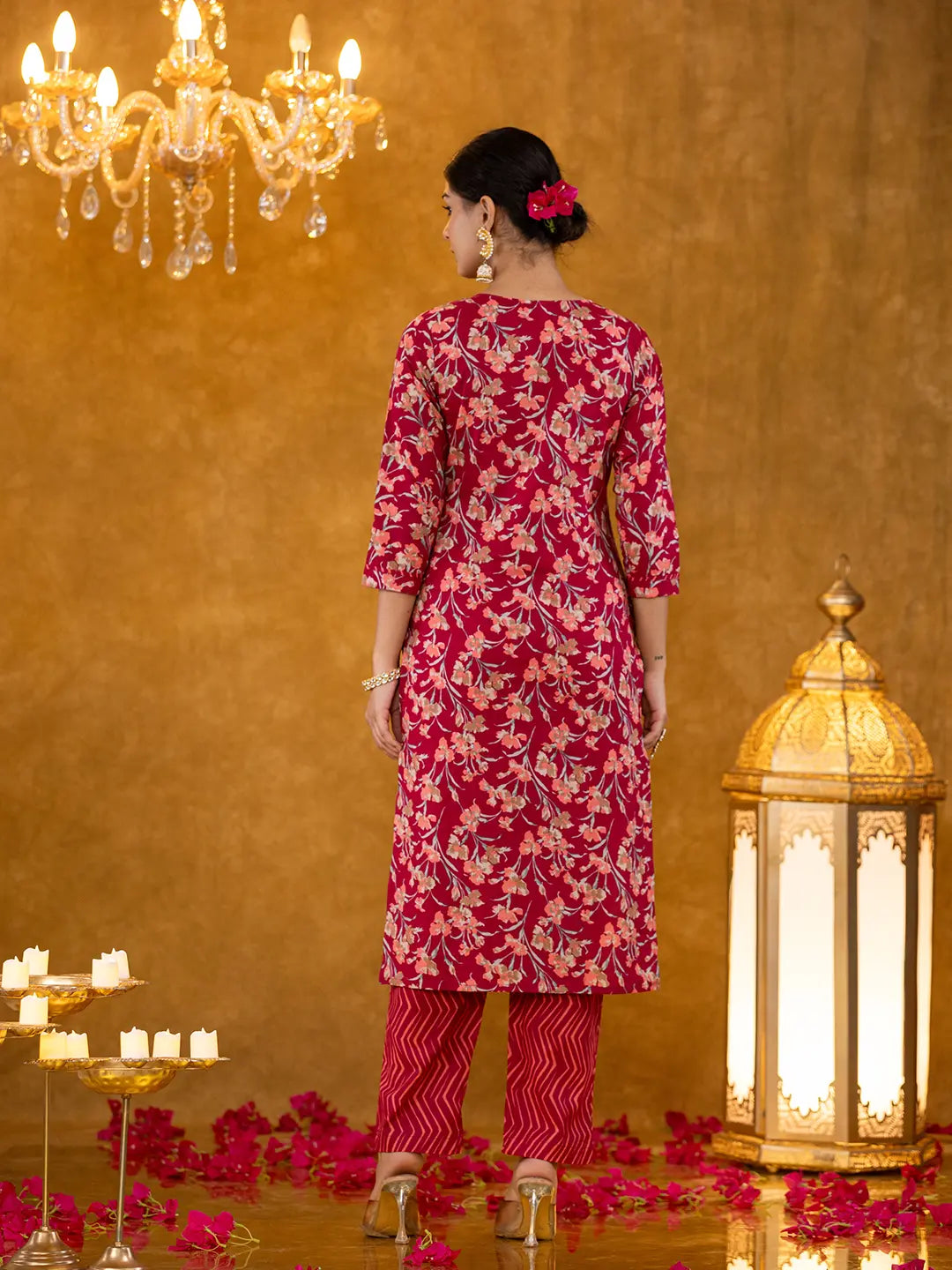 Yufta Burgundy Cotton Dori_Embroidery Straight Kurta Dupatta Pant Set
