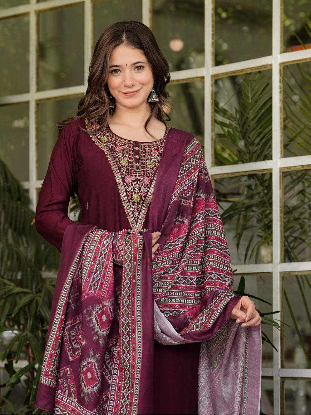 The52 Women's Gorgeous Rayon Slub Embroidery Straight Kurta with Pant And Dupatta Set