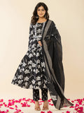 Yufta Black Cotton Sequins_Work Anarkali Kurta Dupatta Pant Set
