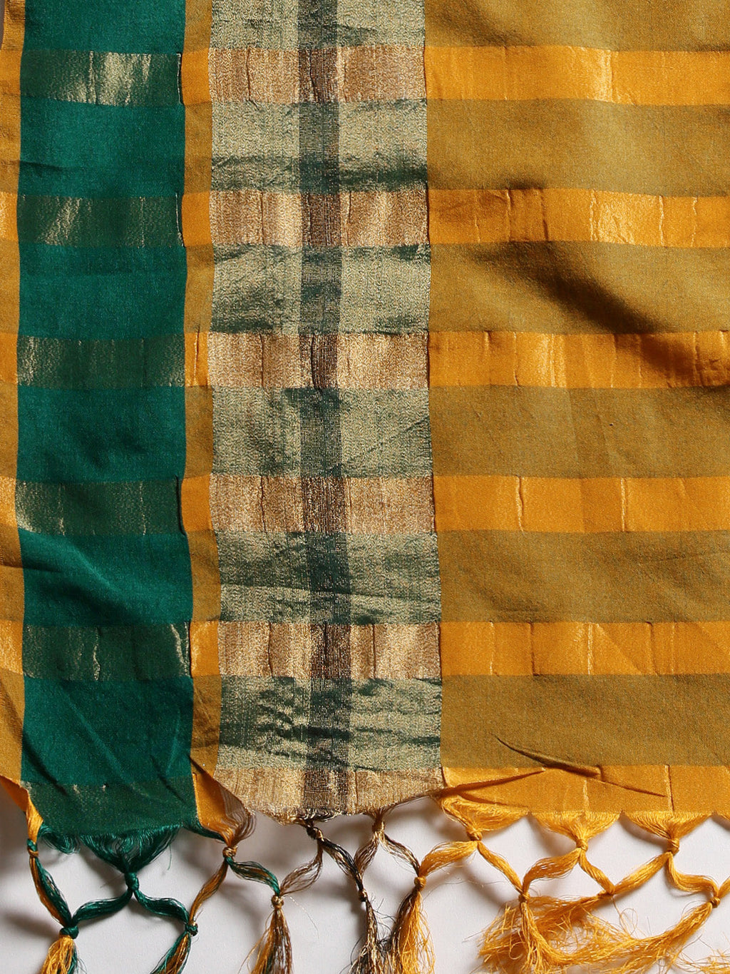 Saree Mall Mustard Yellow & Green Solid Saree