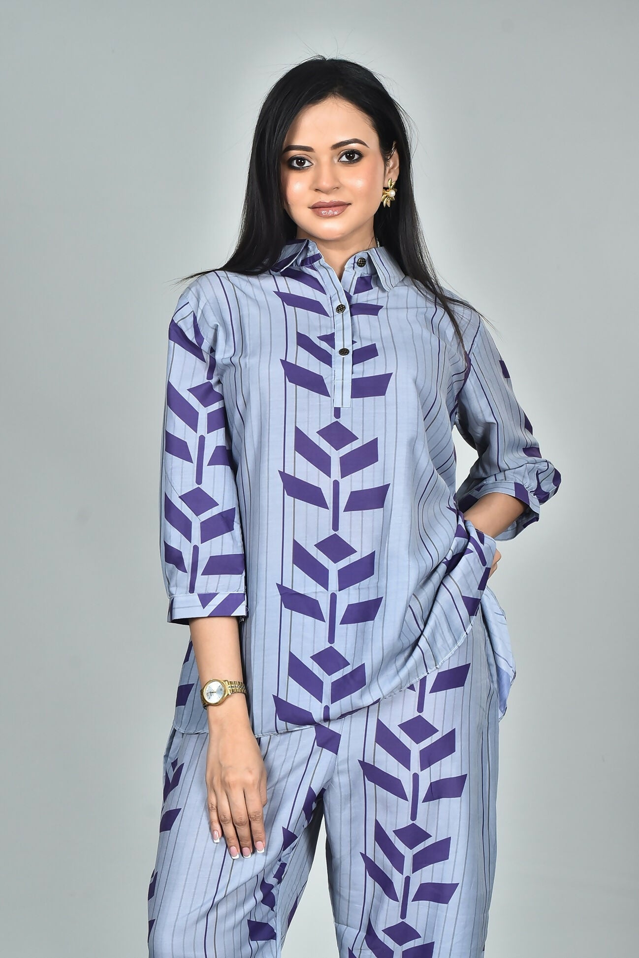 Morchari Digital Print Semi Muslin Co-Ord Set Top & Trouser-Multicolor