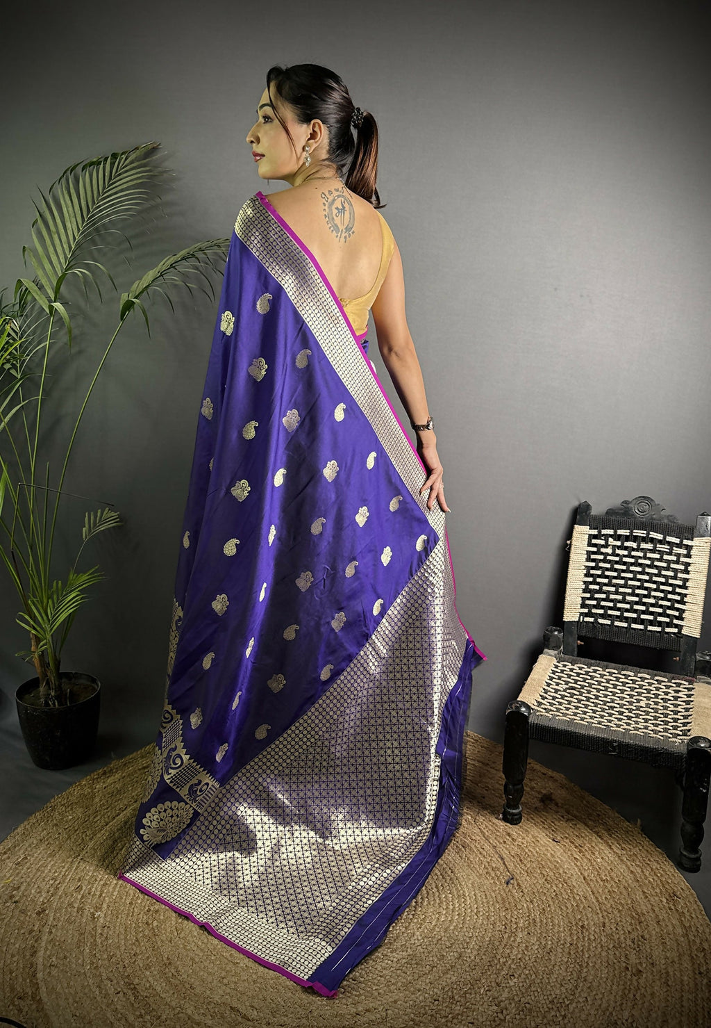 Joban Fashion Purple Banarasi Soft Lichi Silk Paisley Saree