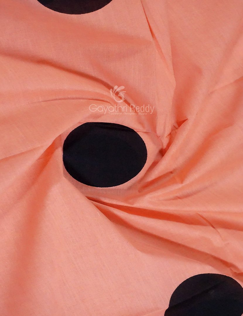Peach And Black Block Print Pure Mulmul Cotton Saree By Gayathri Reddy Designer Studio
