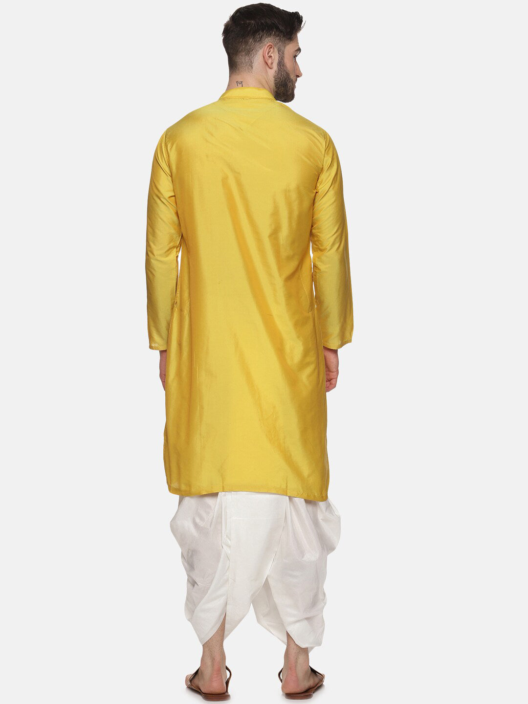 Sethukrishna Men Yellow Angrakha Top with Dhoti Pants