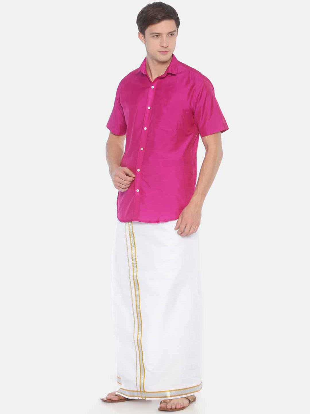 Sethukrishna Men White Solid Readymade Pocket Dhoti