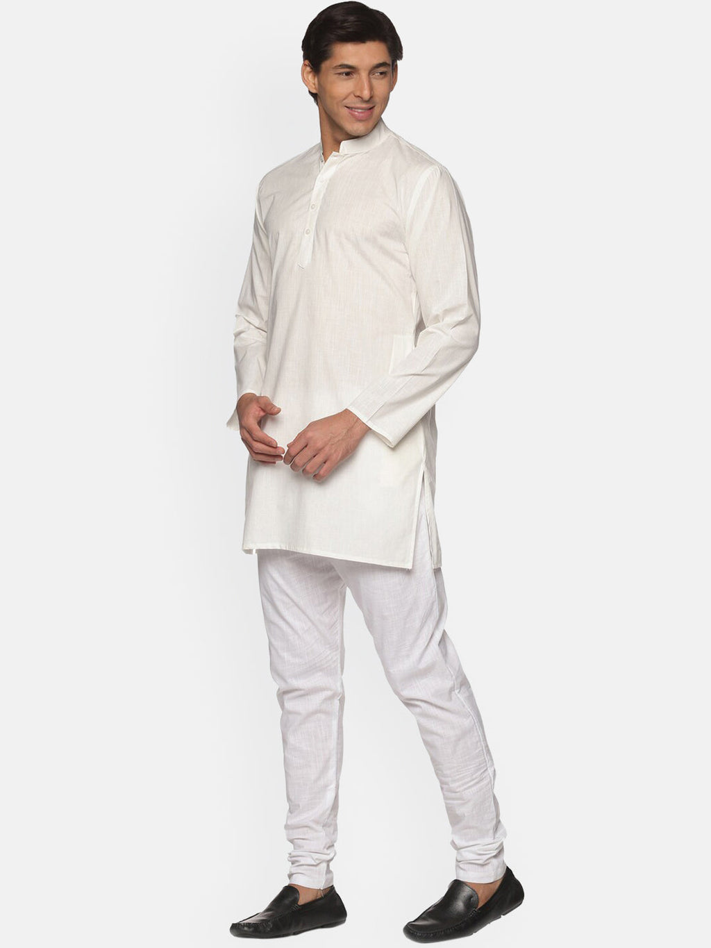 Sethukrishna Men Cream-Coloured Striped Pure Cotton Kurta with Pyjamas