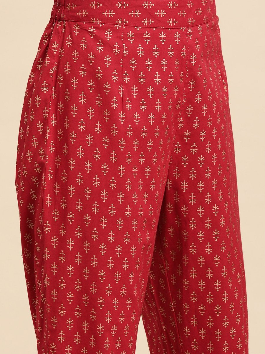 All About You Women Motifs Yoke Design A-Line Kurta with Trousers