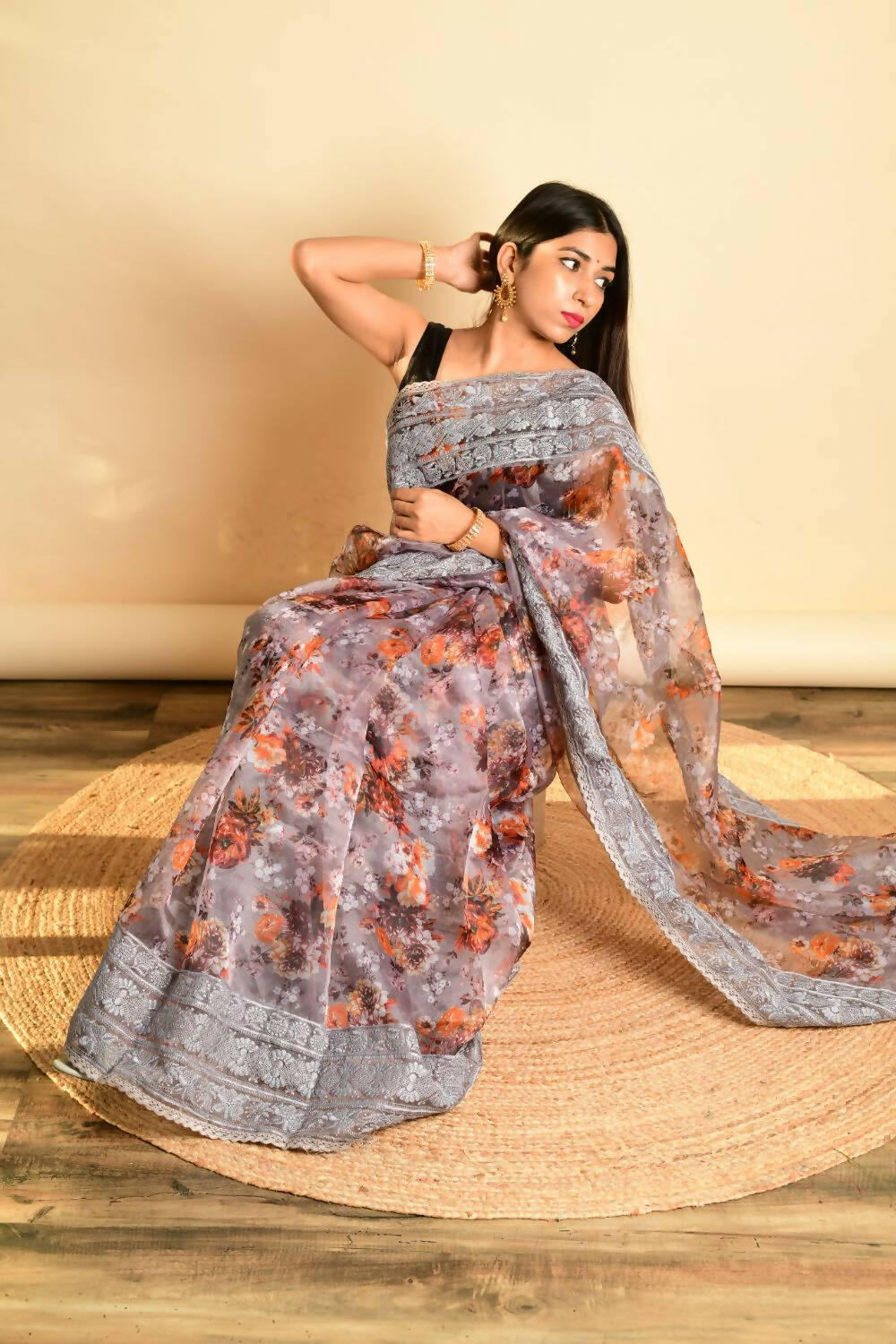 Vamsee Grey Organza Saree