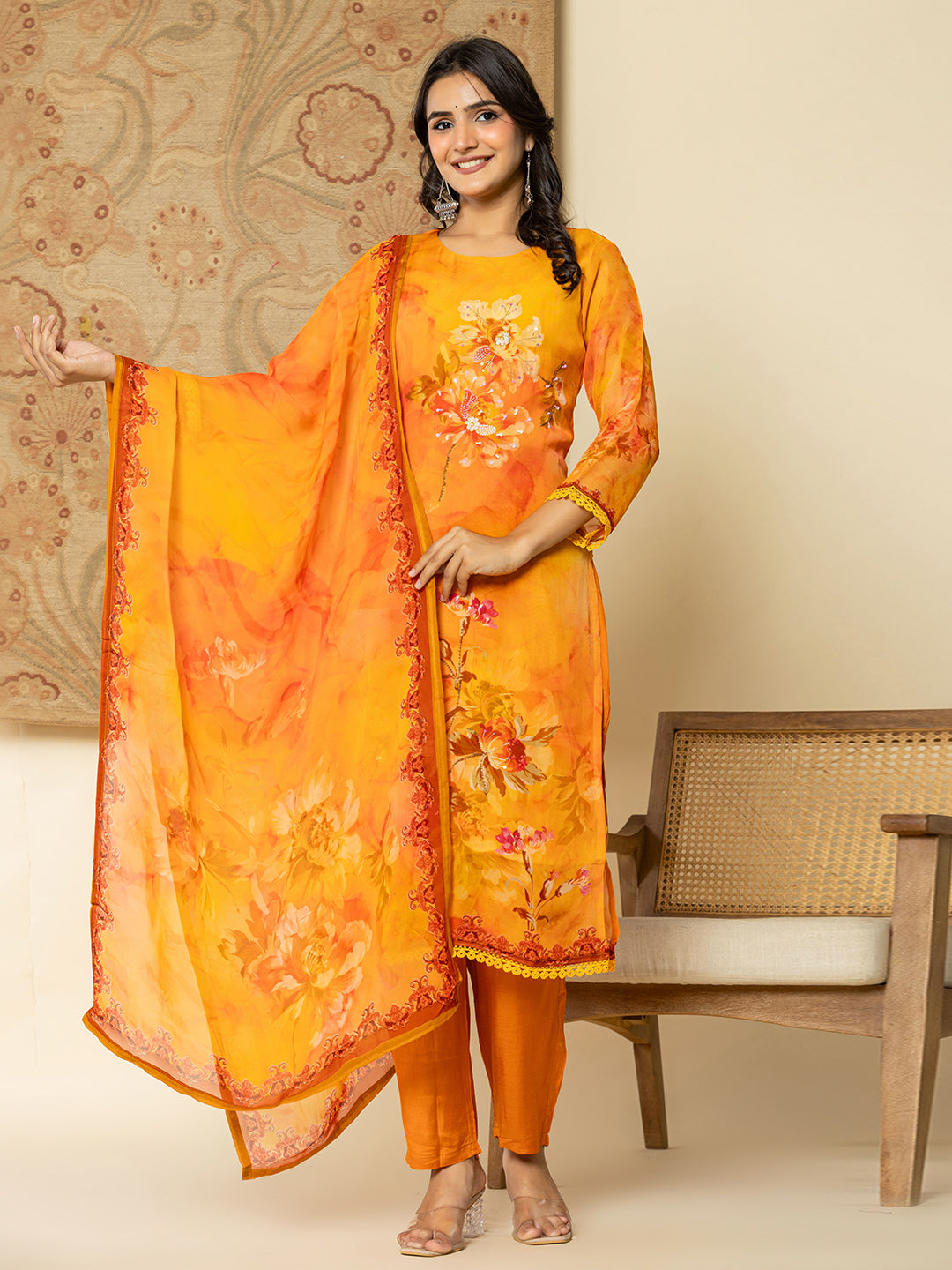 Yufta Pure Oragnza Kurta Set With Pant And Organza Dupatta Comes With Cotton Lining And Intricate Handwork
