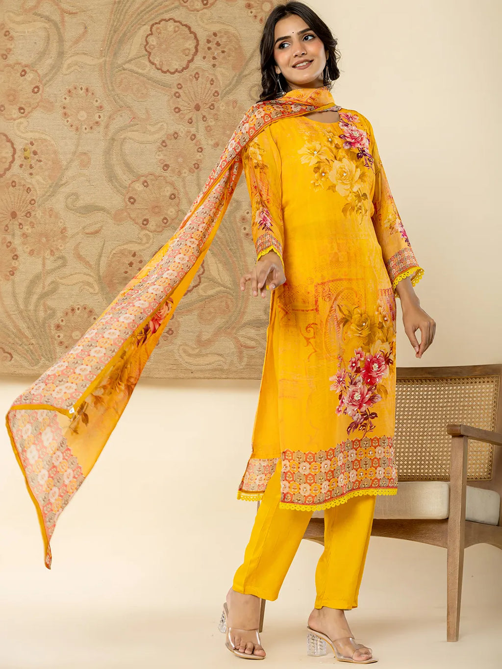 Yufta Pure Oragnza Kurta Set With Pant And Dupatta Comes With Cotton Lining And Intricate Handwork