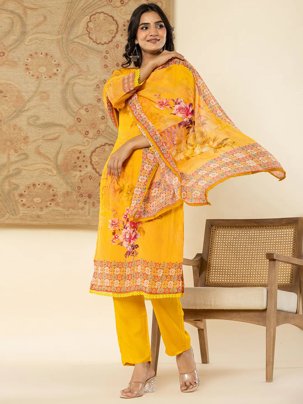 Yufta Pure Oragnza Kurta Set With Pant And Dupatta Comes With Cotton Lining And Intricate Handwork
