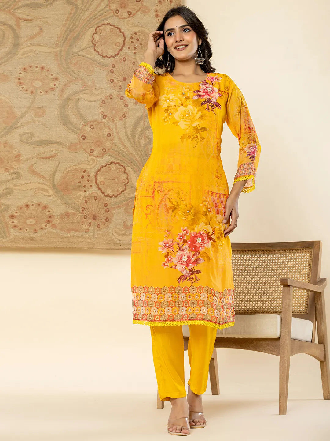 Yufta Pure Oragnza Kurta Set With Pant And Dupatta Comes With Cotton Lining And Intricate Handwork
