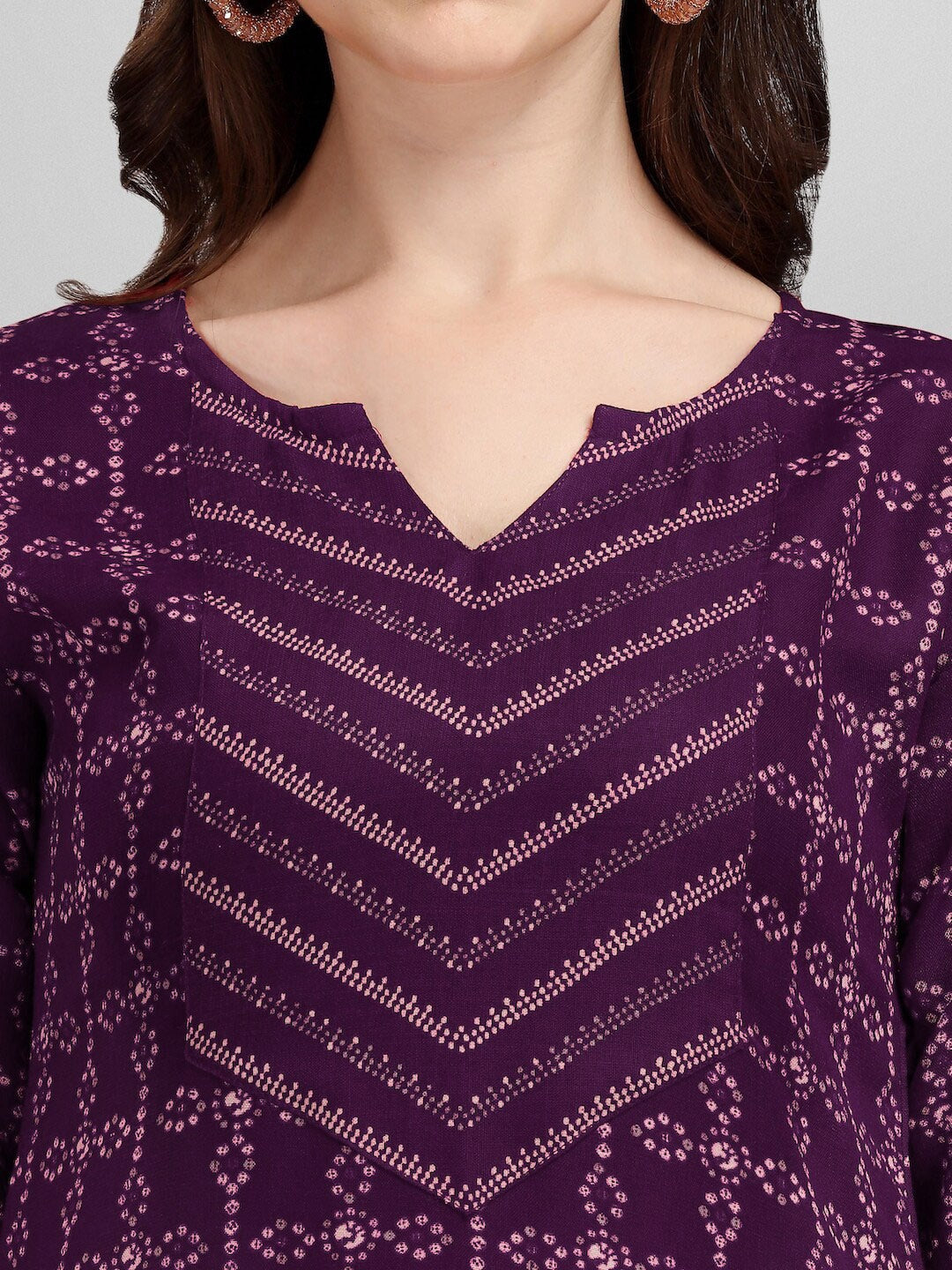 HERE&NOW Purple Ethnic Motifs Printed Pure Cotton Kurta with Trousers & With Dupatta