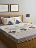 Home Sizzler Grey & Yellow Floral 210 TC Queen Bedsheet with 2 Pillow Covers