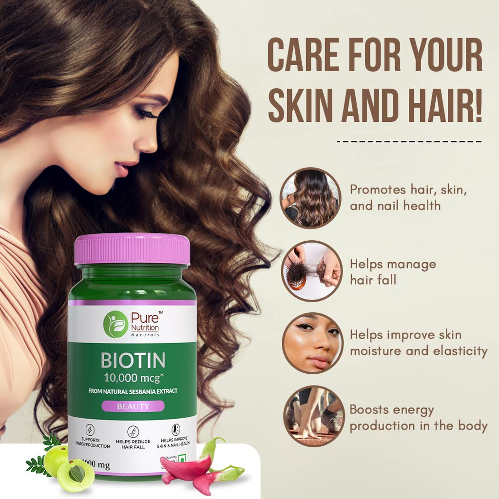 Pure Nutrition Biotin 10,000mcg from Natural Sesbania Extract Veg Tablets