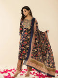 Yufta Navy Blue Floral Thread Work Pure Cotton Kurta Trousers With Dupatta Set