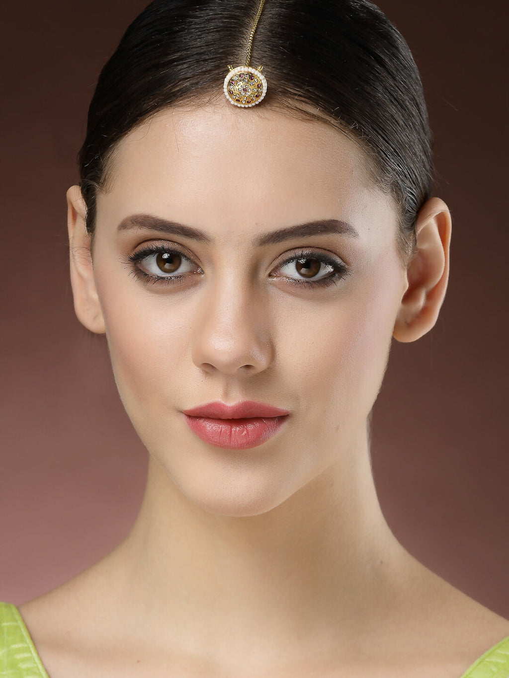 NVR Women's Gold-Polished CZ Stone-Studded Borla Maang Tikka