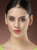 NVR Women's Gold-Polished CZ Stone-Studded Borla Maang Tikka