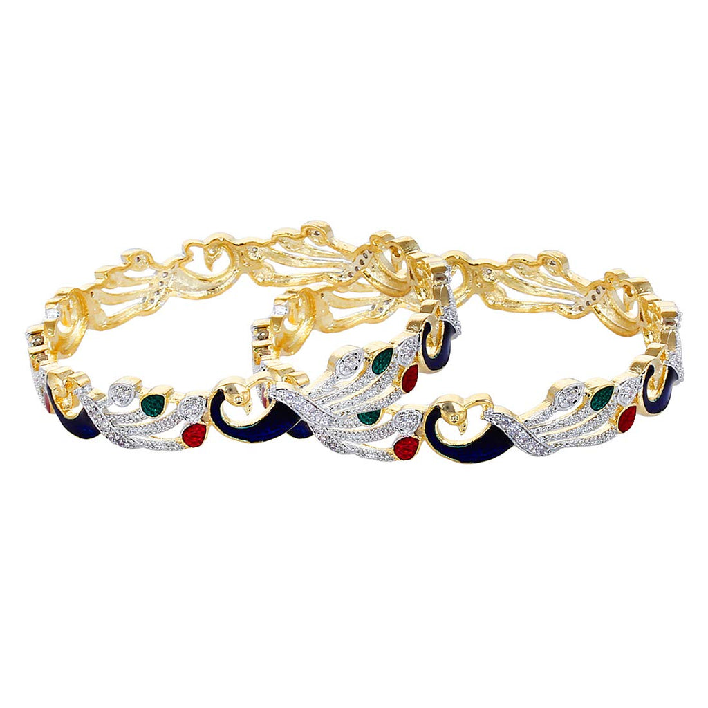 Gold-Polished Alloy Enamel Coated Ad Peacock Bangle Set - The Pari