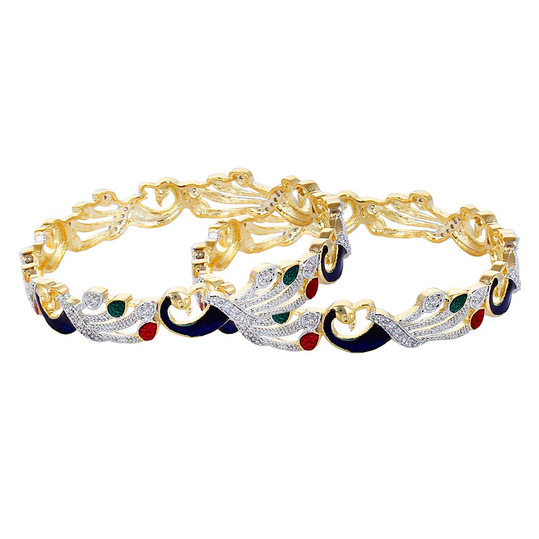 Gold-Polished Alloy Enamel Coated Ad Peacock Bangle Set - The Pari