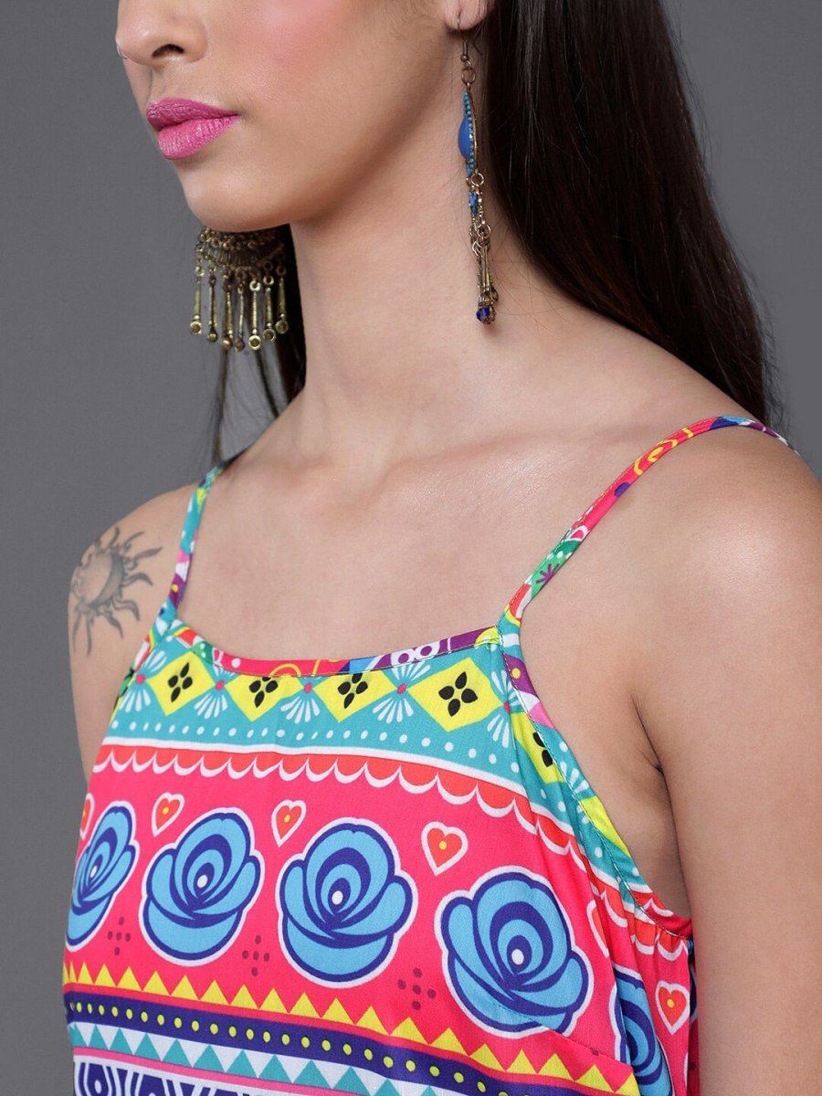 Aks Tribal Printed Shoulder Straps Kurta with Trousers