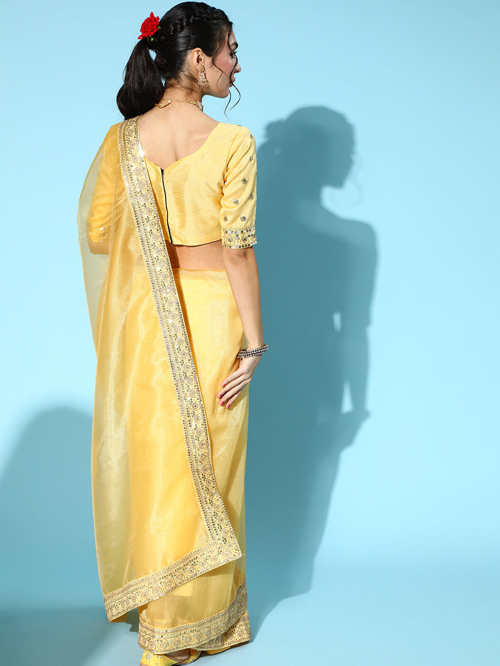 Saree Mall Solid Saree with Woven Design Border
