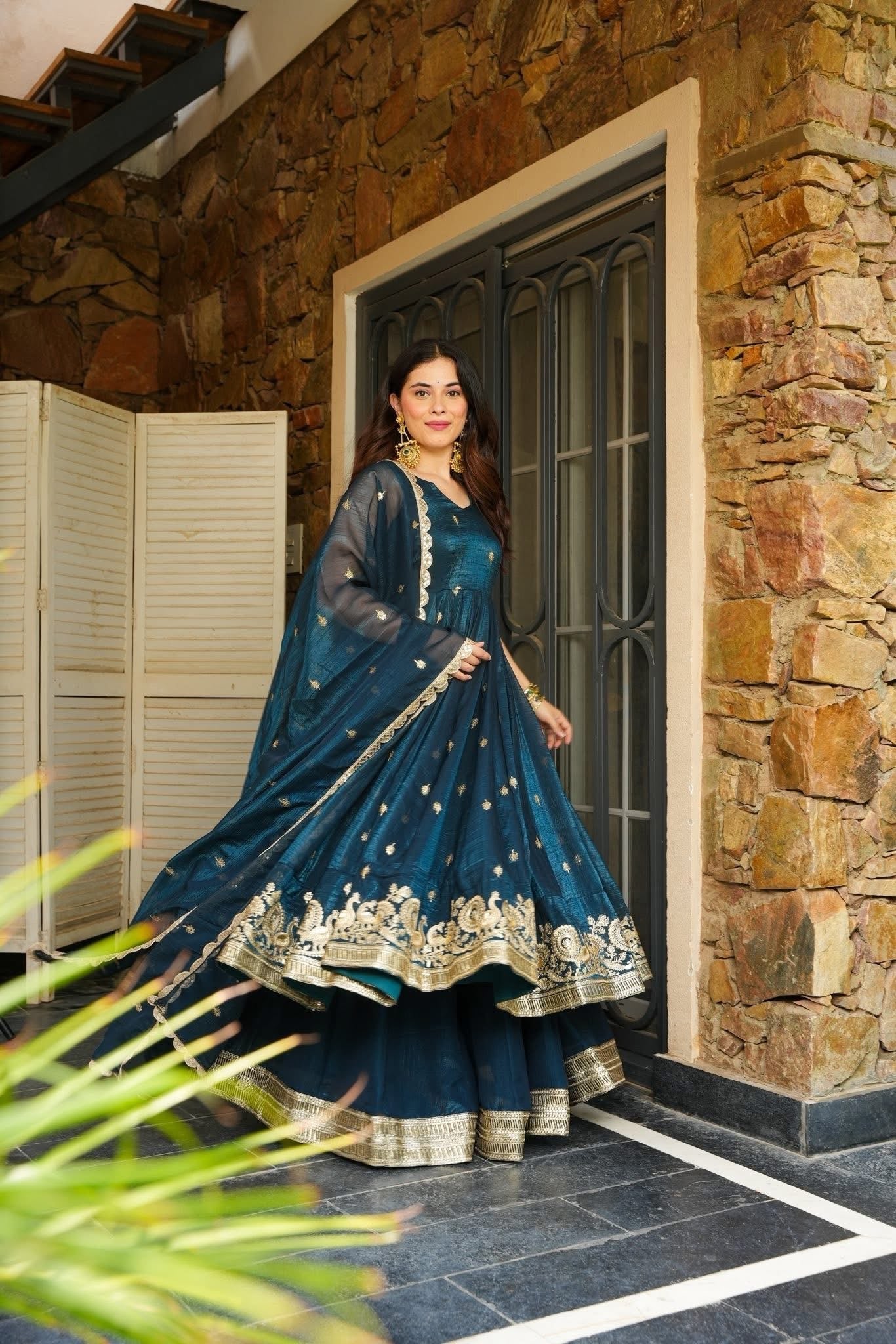 Yash Enterprise Rama Green Simmer Silk Party Wear Ebroidery Suit Set
